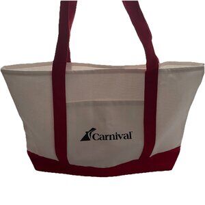 Carnival Cruise Line Tote Bag White And Red Front Pocket NWOT